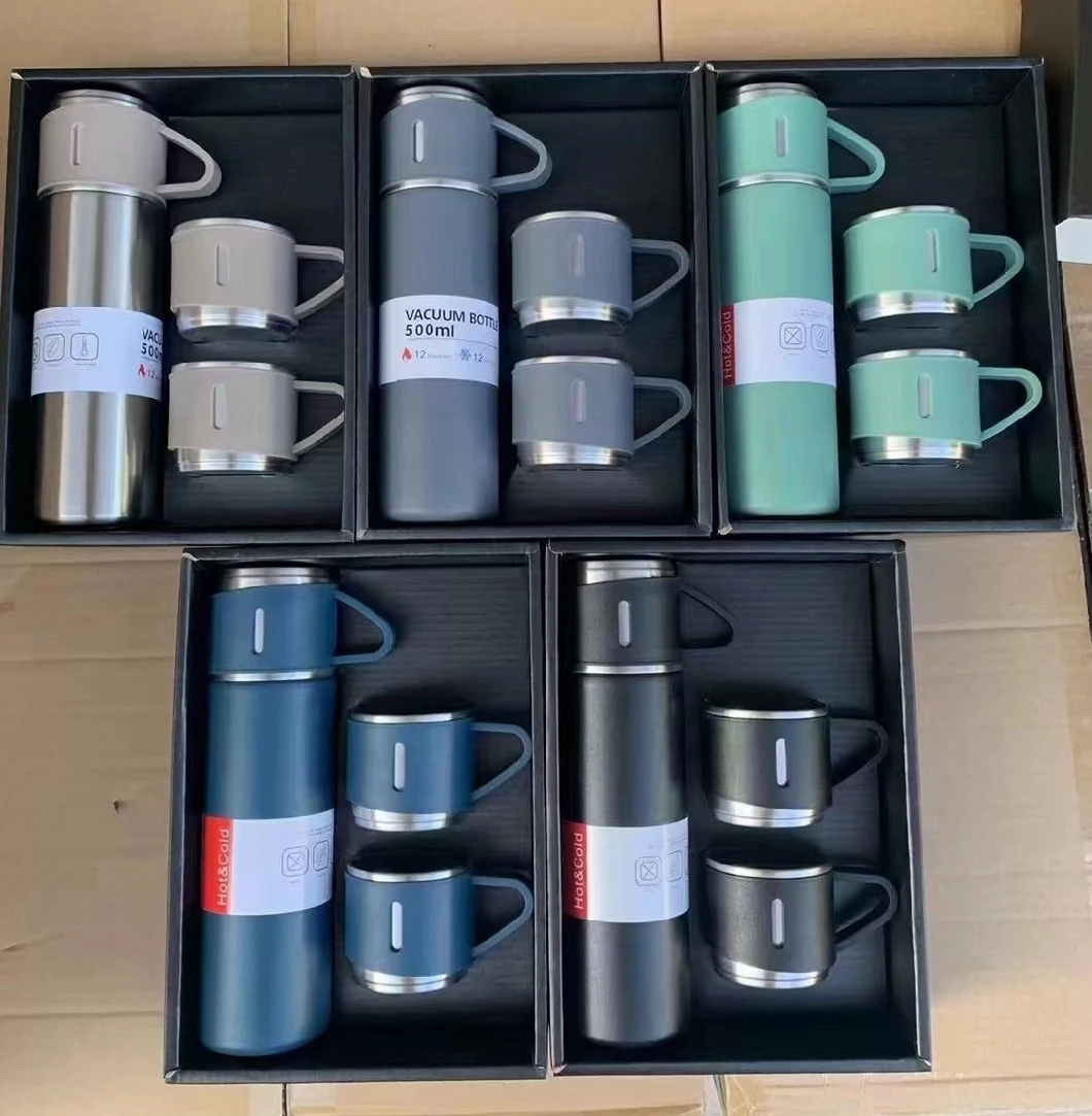 304 Stainless Steel Thermos Cup with Three Covers and Hand in Hand Bag Gift Box Set Gift Vacuum Cup Wholesale Printing