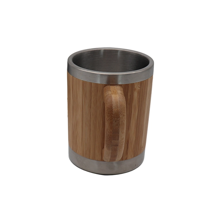 Double Wall Bamboo Insulated Thermo Mug Stainless Steel Travel Mug with PP Lid, Insulated Hot and Cold Coffee Mug