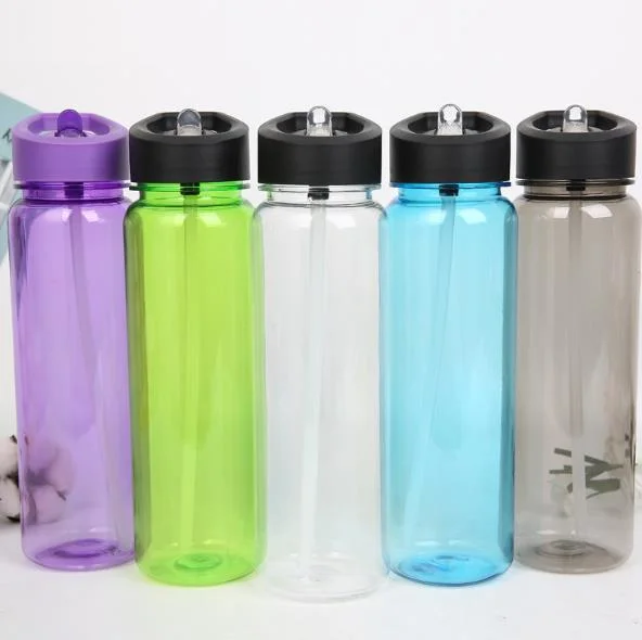 Wholesale Eco-Friendly Custom 750ml BPA Free Gym Cheap Clear Drinking Sports Plastic Water Bottle with Straw